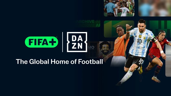 FIFA+/DAZN logos with soccer players