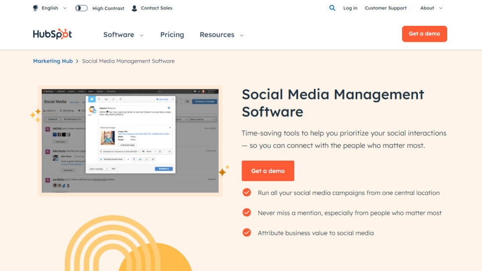 Website screenshot for HubSpot Social Media Software