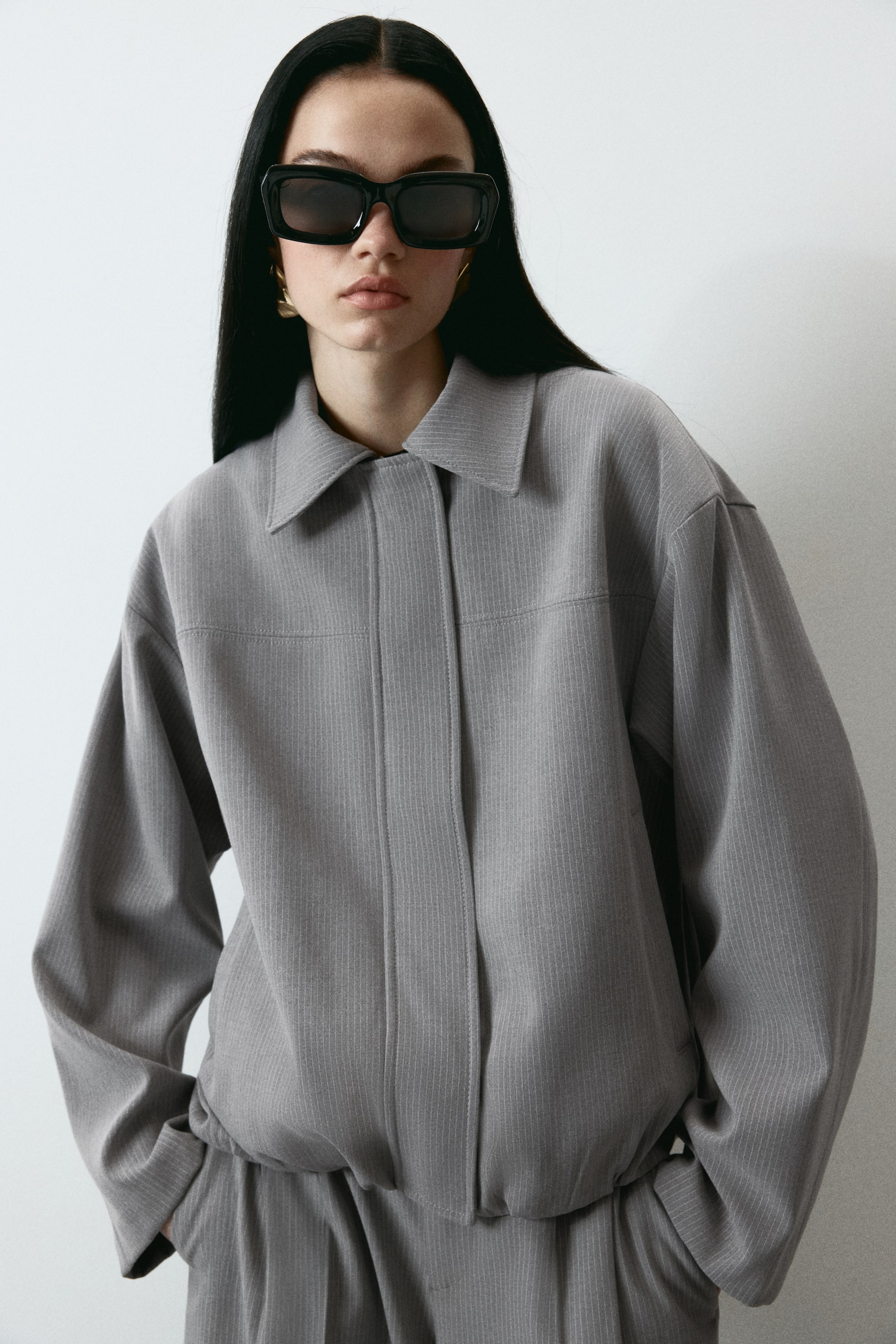 Bomber Jacket With Collar - Light Beige/plaid