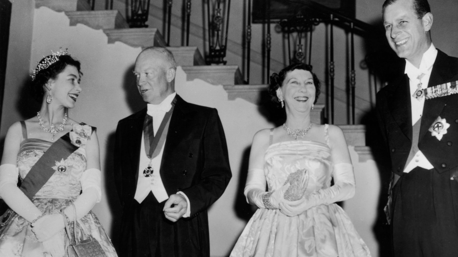 Queen Elizabeth, President Eisenhower, Mamie Eisenhower and Prince Philip