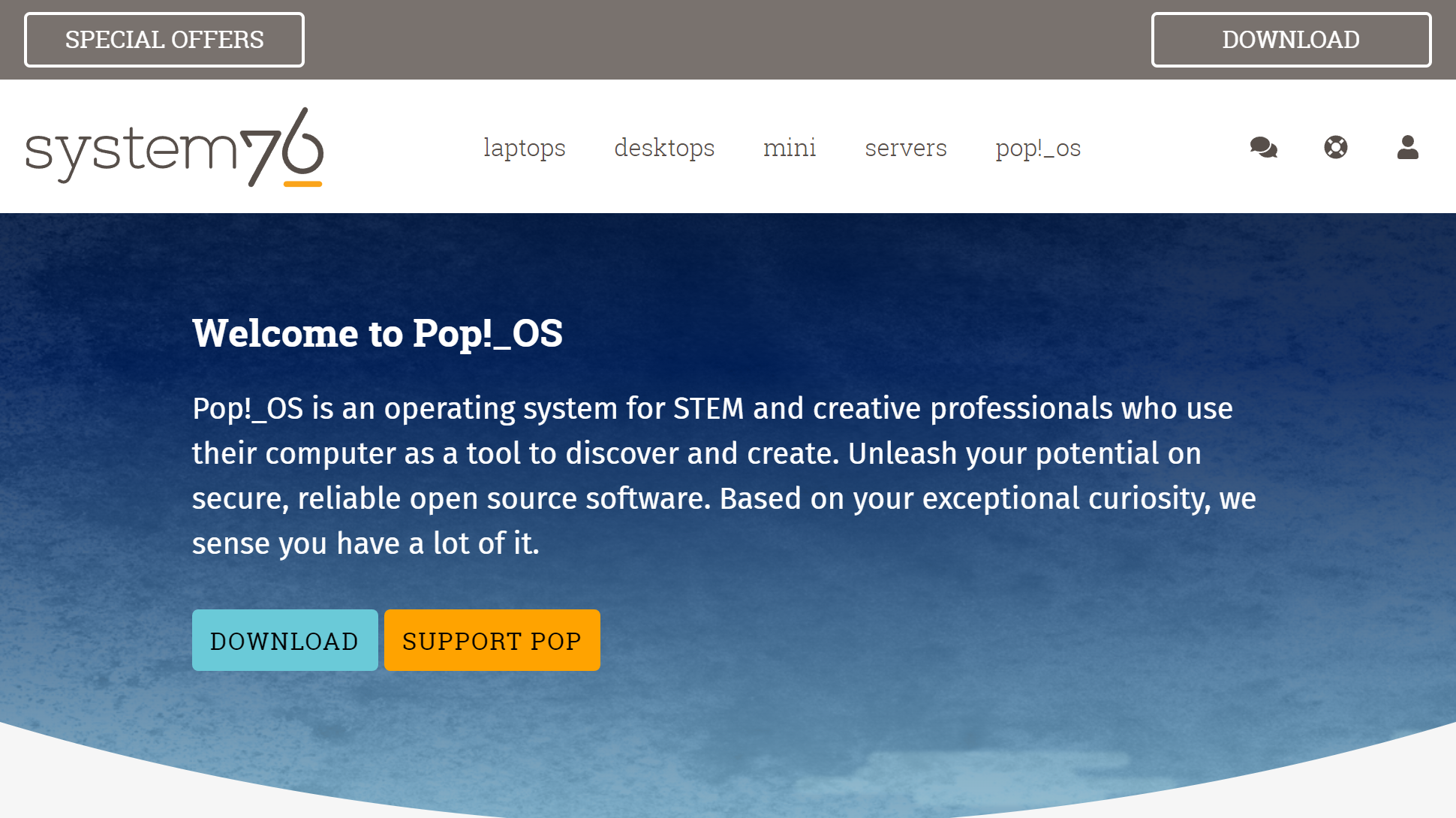 Tangkapan layar situs web System76 Pop!_OS