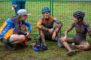 Brenna Wrye-Simpson with her team after the race