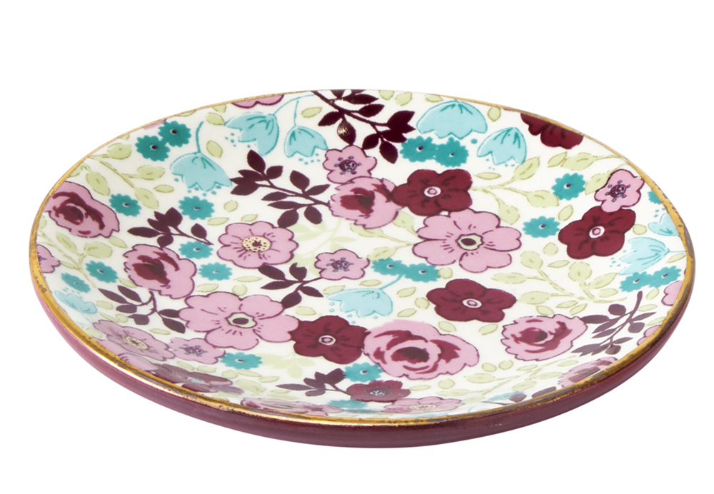 floral print plate and white background