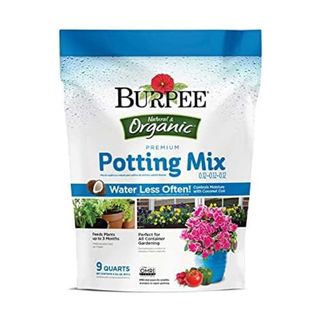 bag of Burpee organic potting soil on white background