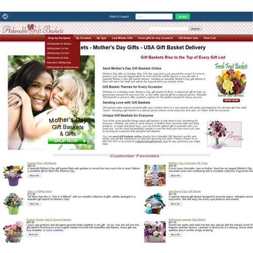 Adorable Gift Baskets image: This service lets you seek baskets by recipient, occasion or type, or you can see customer favorites.