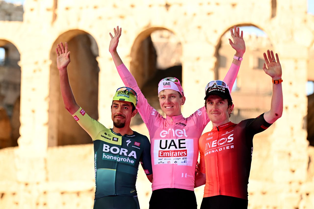 The final podium of the 2024 Giro d&#039;Italia