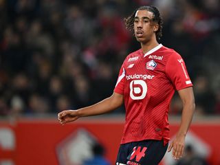 Leny Yoro of Lille OSC during the French Ligue 1 match between Lille OSC and Paris Saint-Germain at Pierre-Mauroy Stadium on December 17, 2023 in Lille, France.
