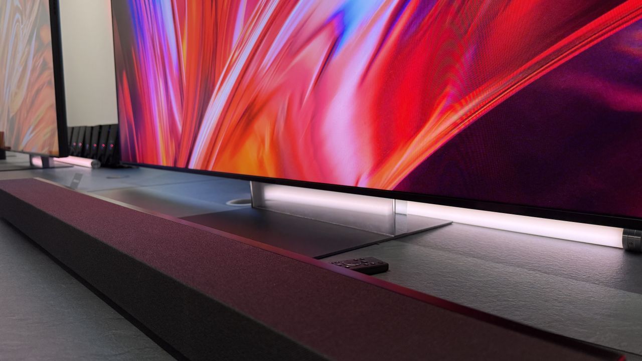 The Sony Bravia 9 II TV's stand, showing its translucent design