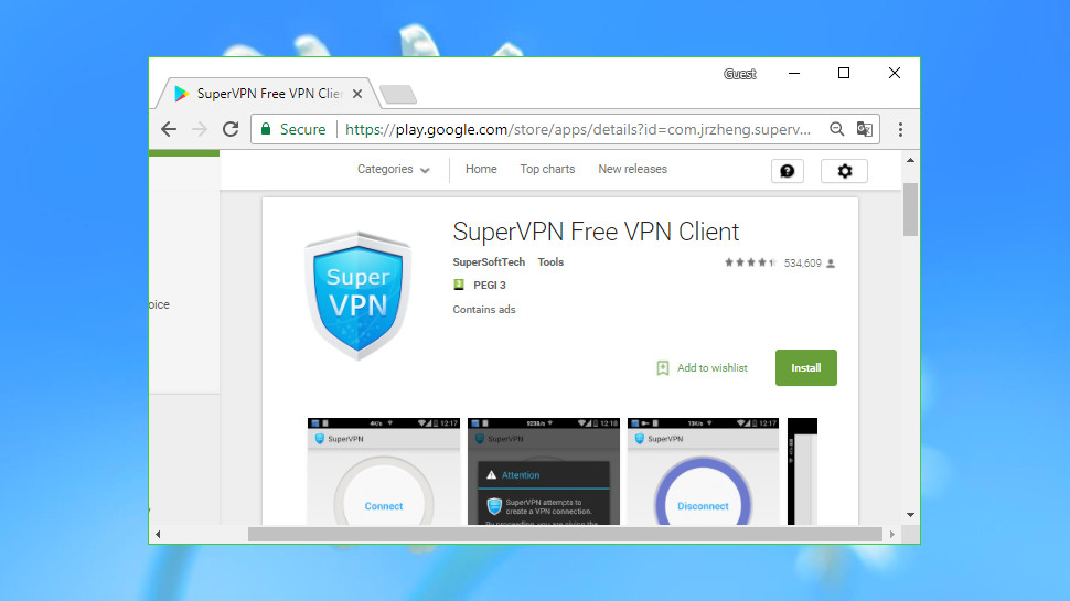 Installationsfenster der SuperVPN-App