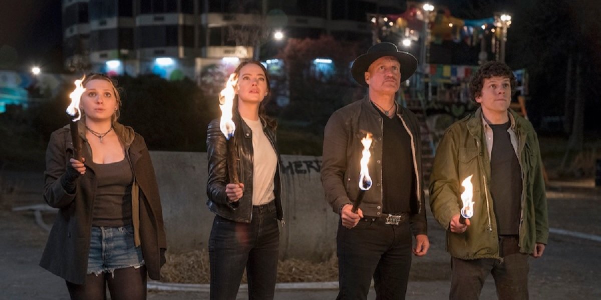 Woody Harrelson, Jesse Eisenberg, Emma Stone, and Abigail Breslin in Zombieland: Double Tap