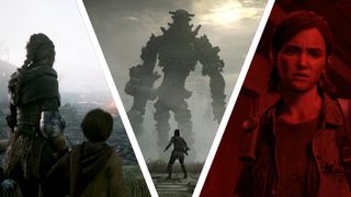 A three-way image of A Plague Tale: Innocence, Shadow of the Colossus, and The Last of Us Part 2