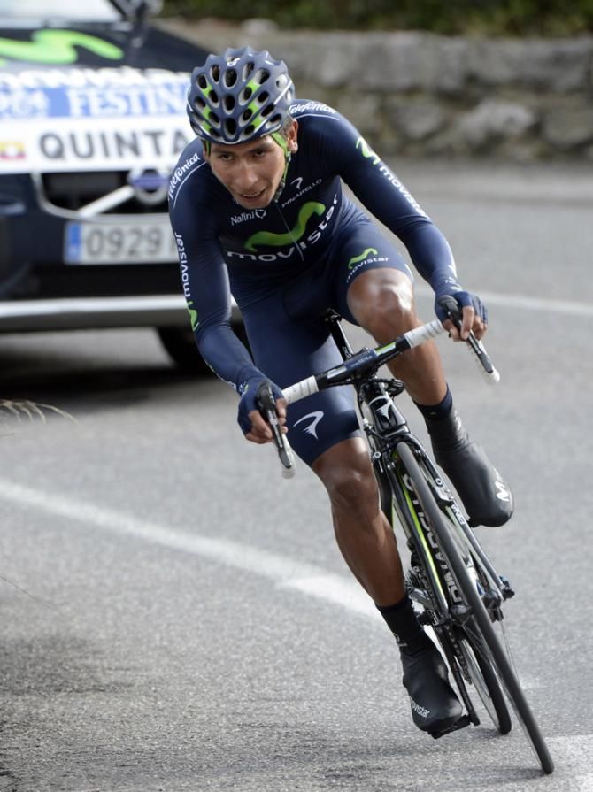 Nairo Quintana (Movistar) opted to use his road bike for the 9.6km Col d'Eze time trial and finished third on the day.