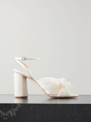 Camellia Bow-Embellished Plissé-Organza Sandals