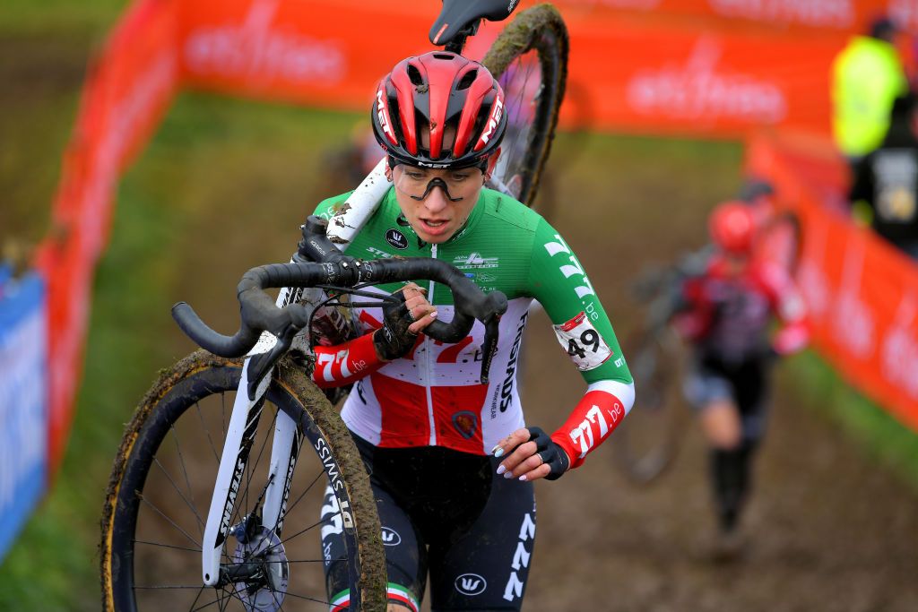 OVERIJSE BELGIUM JANUARY 24 Alice Maria Arzuffi of Italy and Team 777 during the 61st Druivencross World Cup 2021 Womens Elite UCICX CXWorldCup Ostend2021 on January 24 2021 in Overijse Belgium Photo by Luc ClaessenGetty Images