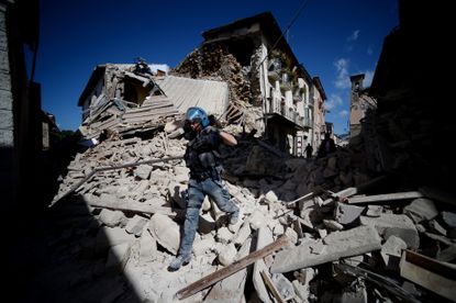 Damaged buildings after an earthquake in Amatrice, Italy