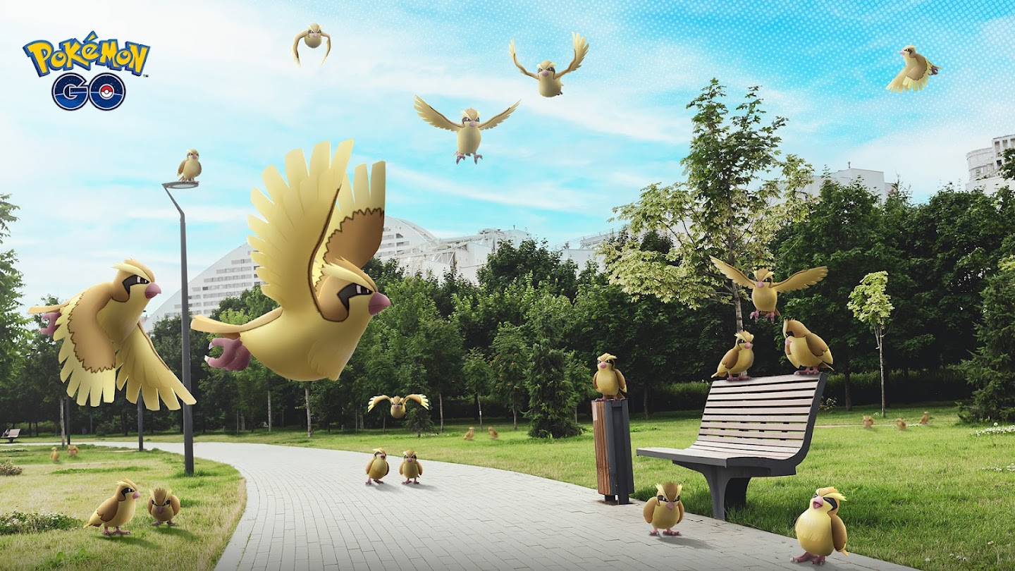 Press material for the AR game Pokemon Go, showing Pokemon out in the real world