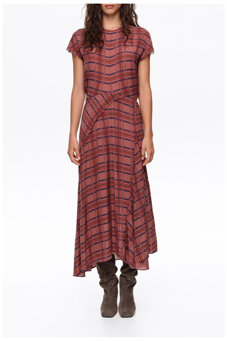 Checked Fluid Midi Dress With Flare