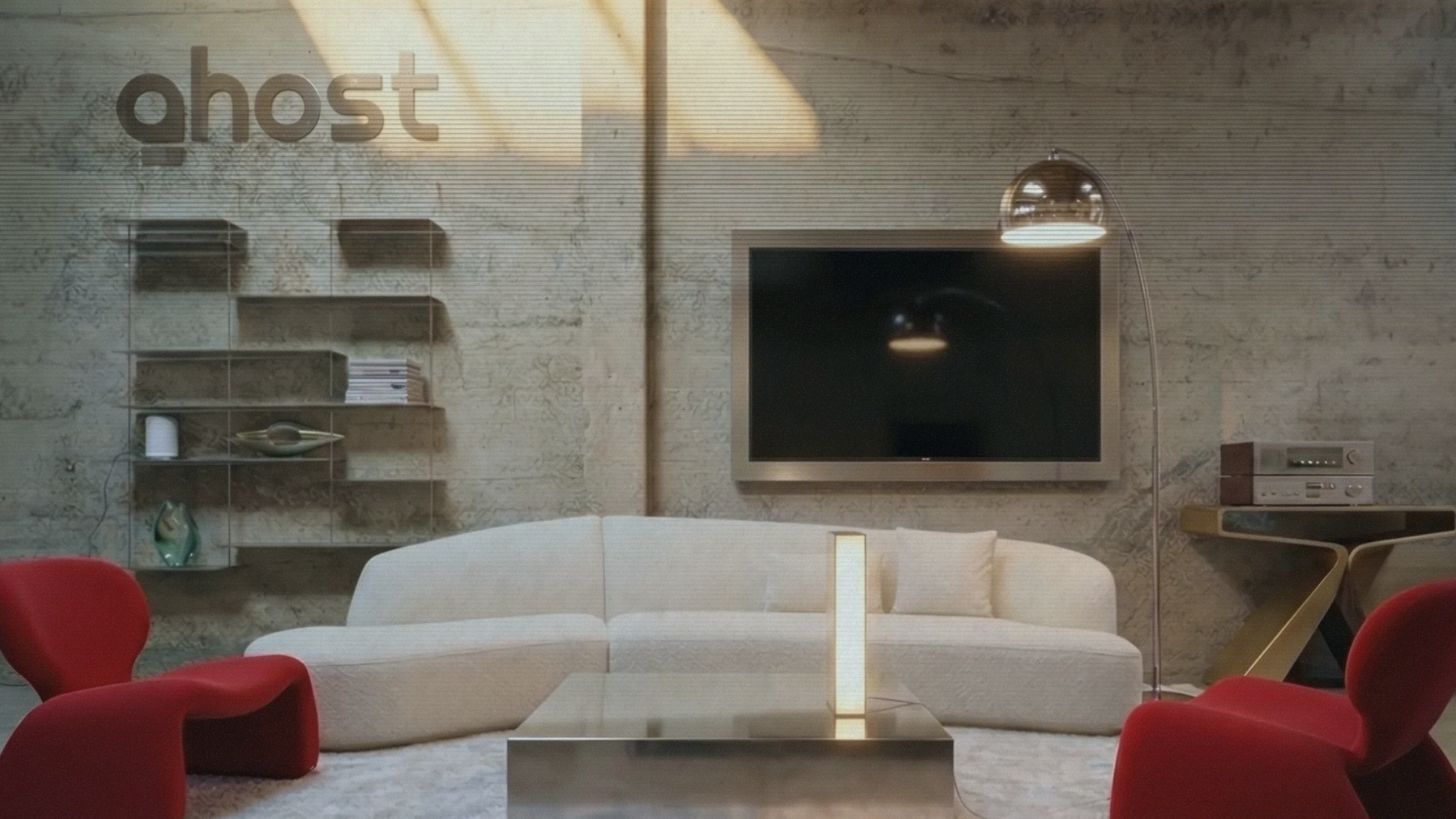 Ghost Core in a staged home lifestyle setting with the Ghost logo hanging on a wall in the upper left corner