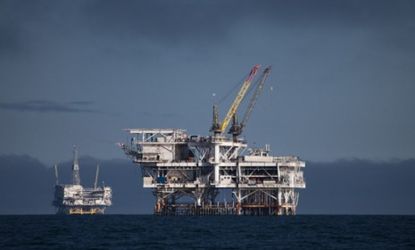 Oil rigs off the coast of Long Beach, Calif.: The Obama administration has approved more than 400 drilling permits since the BP oil spill nearly two years ago.