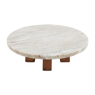 Mud Pie Marble Wood Pedestal Stand, 3 1/4