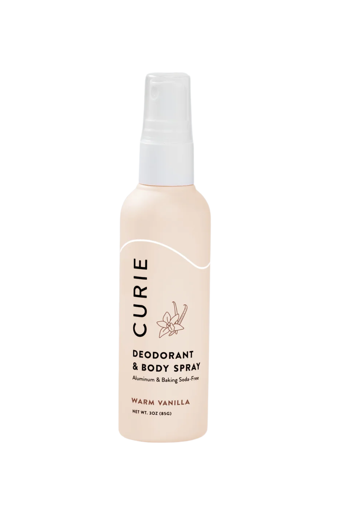Curie Deodorant and Body Spray, one of the best women's deodorants, set against white background.