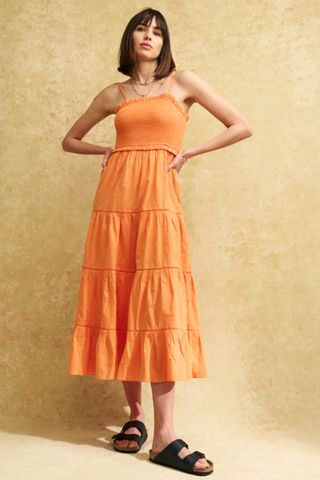 Nobody's Child Petite Orange Shirred Maisi Midi Dress