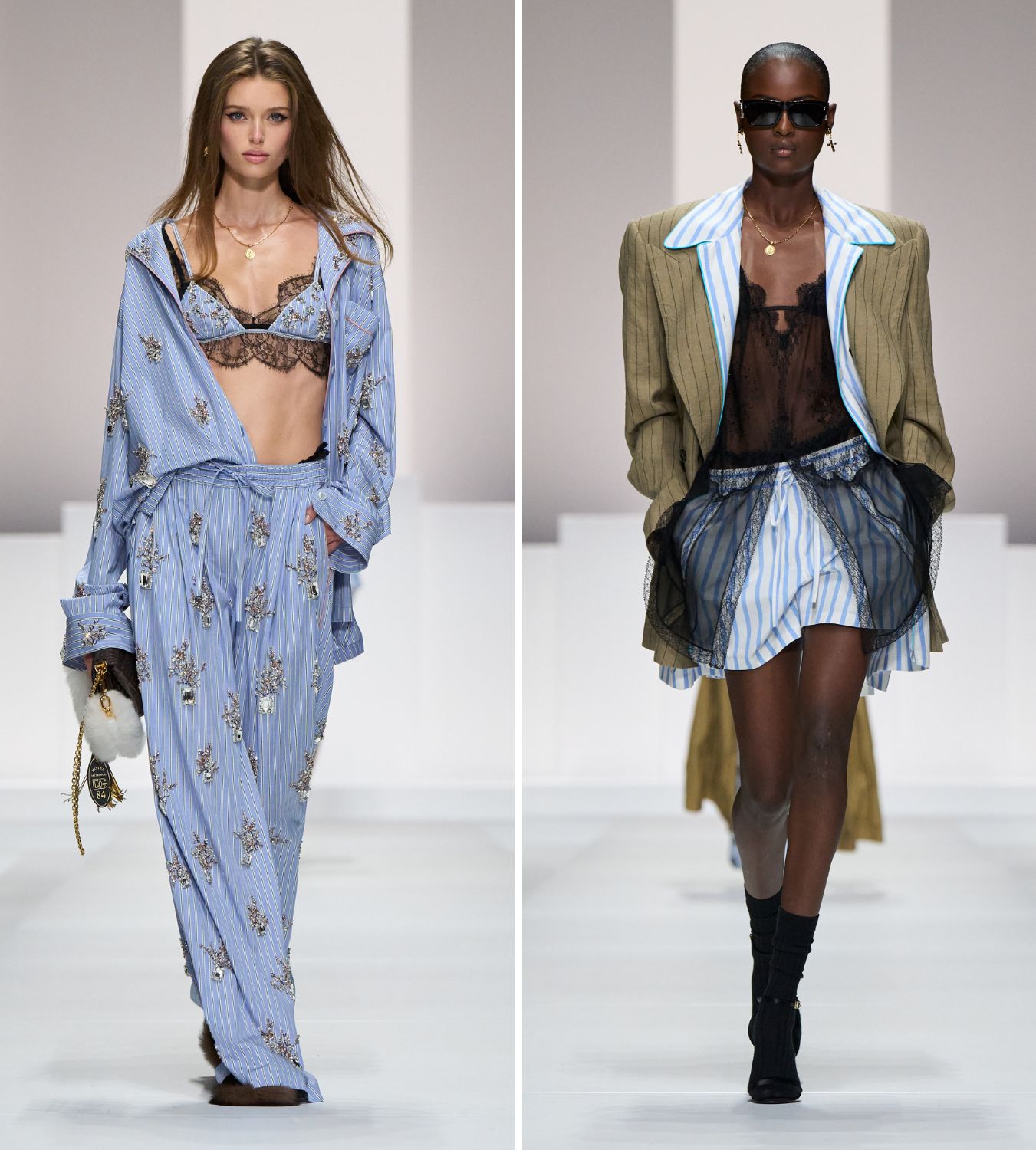two models walking the dolce &amp;amp; gabbana ss26 show