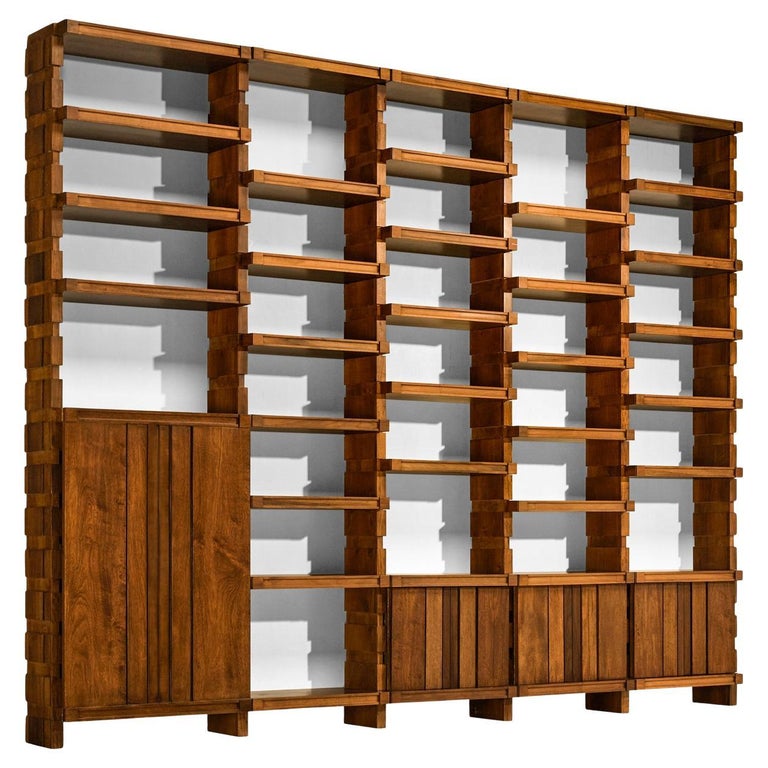 Italian Mid-Century Modern Large Architectural Library in Walnut