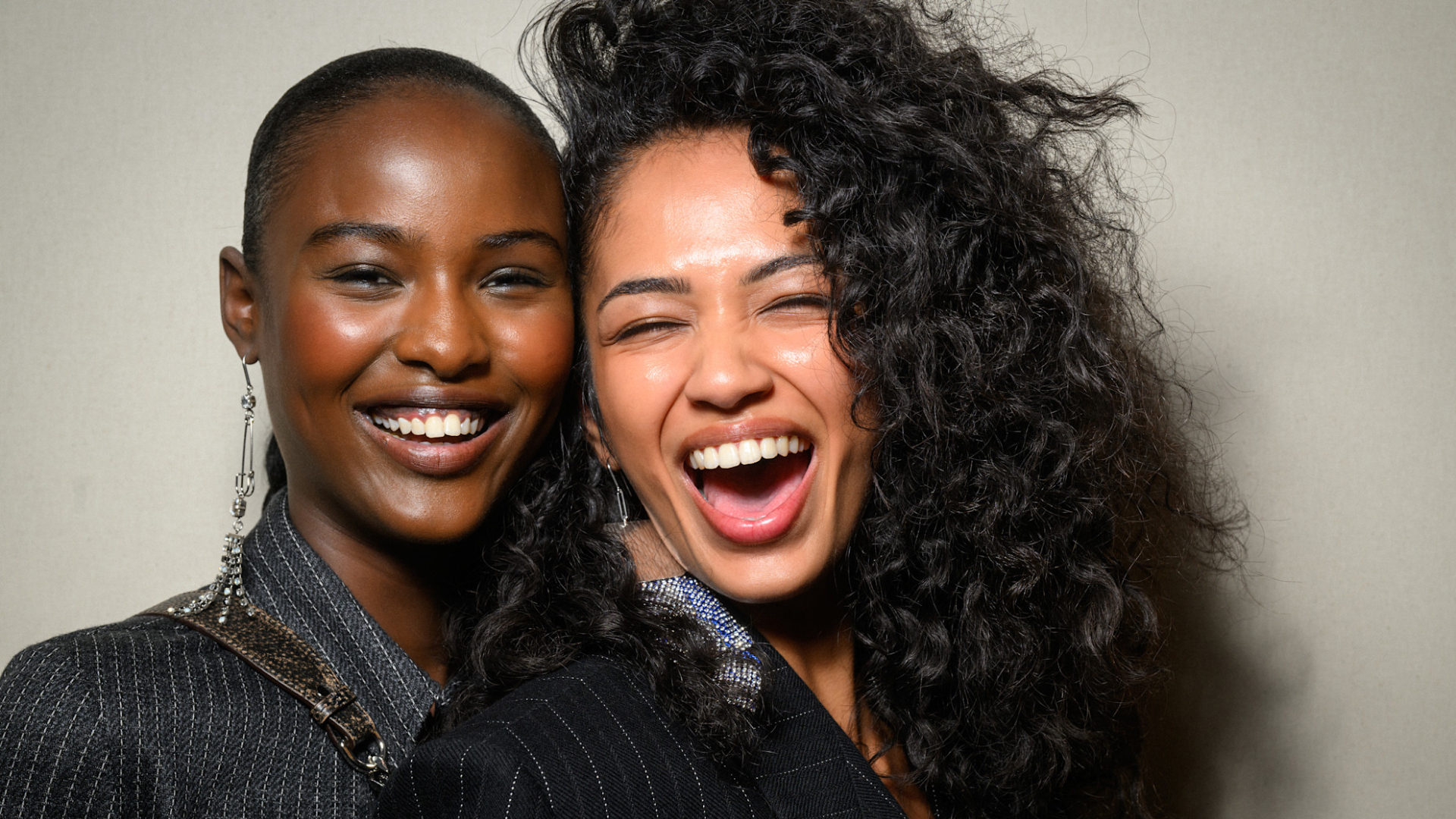 two models backstage at Marant fall 2025 show smiling 
