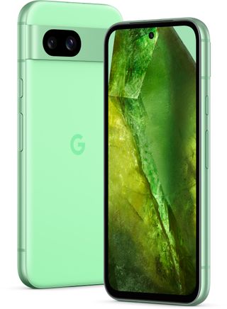An official product render of the front and back of the Aloe Google Pixel 8a