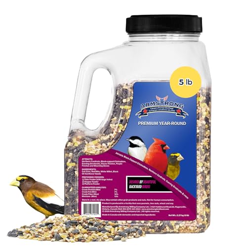 Armstrong Wild Bird Food Premium Year-Round Blend, 5 Pound Jug - With Cut Corn, Red Milo, White Millet &amp;amp; Black Oil Sunflower Seeds - Easy to Carry, Pour &amp;amp; Store