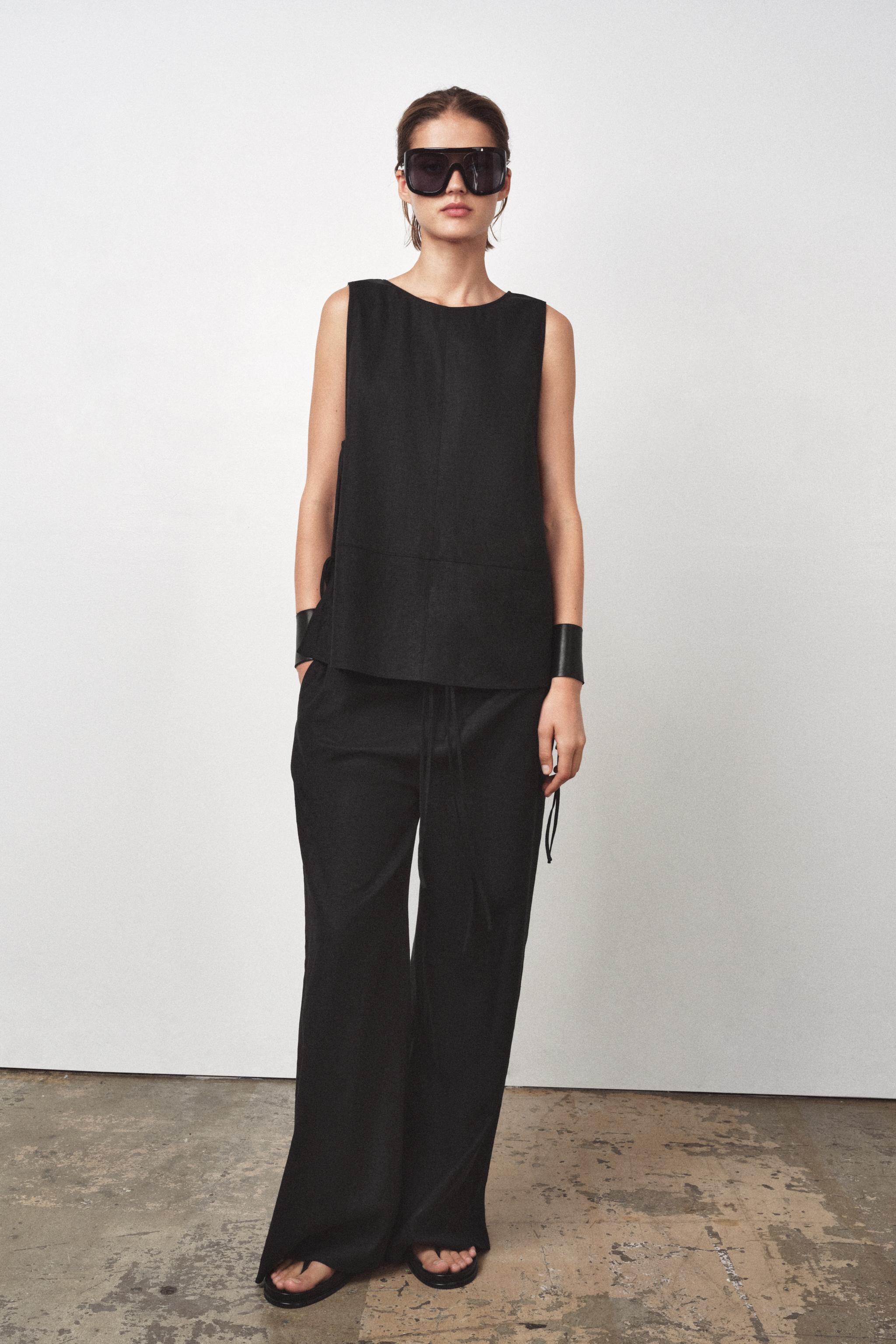 Zw Collection Wide-Leg Linen Blend Trousers