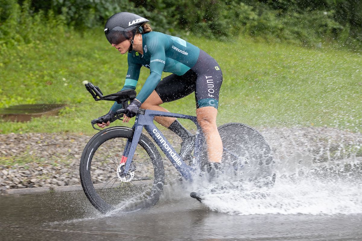 There was a large puddle in the apex of corner two; forcing riders to choose between a slower wide line or a fast wet line.
