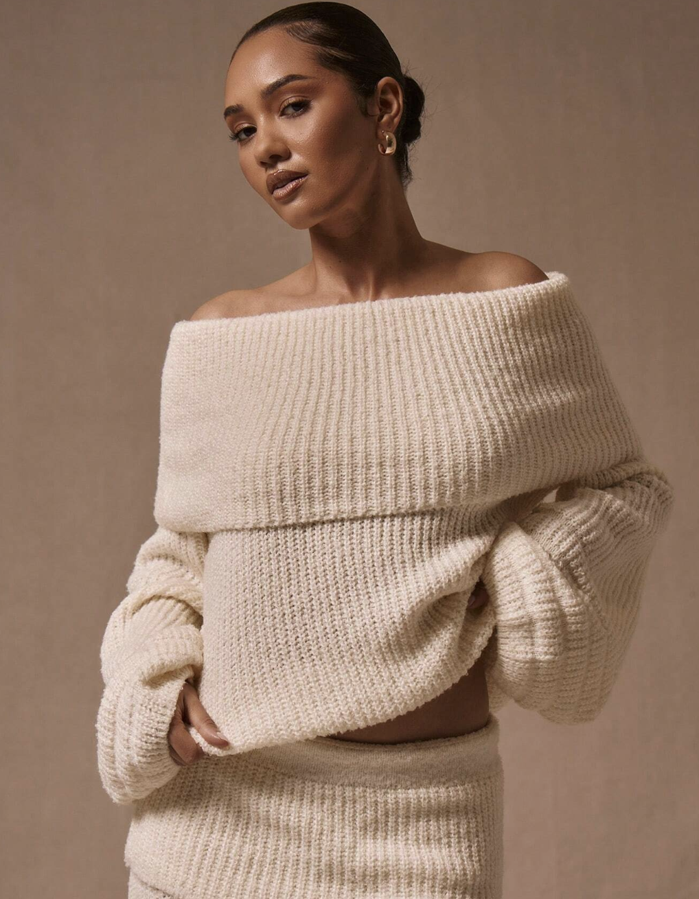 Musera, Off the Shoulder Balloon Sleeve Jumper