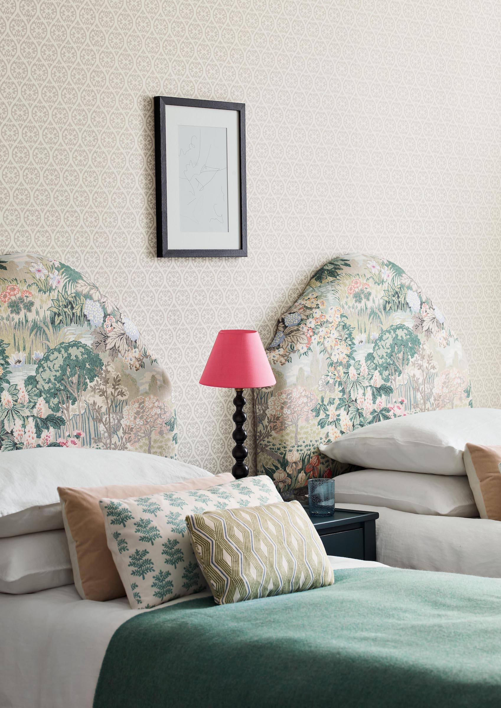 forest fabric headboards in bedroom