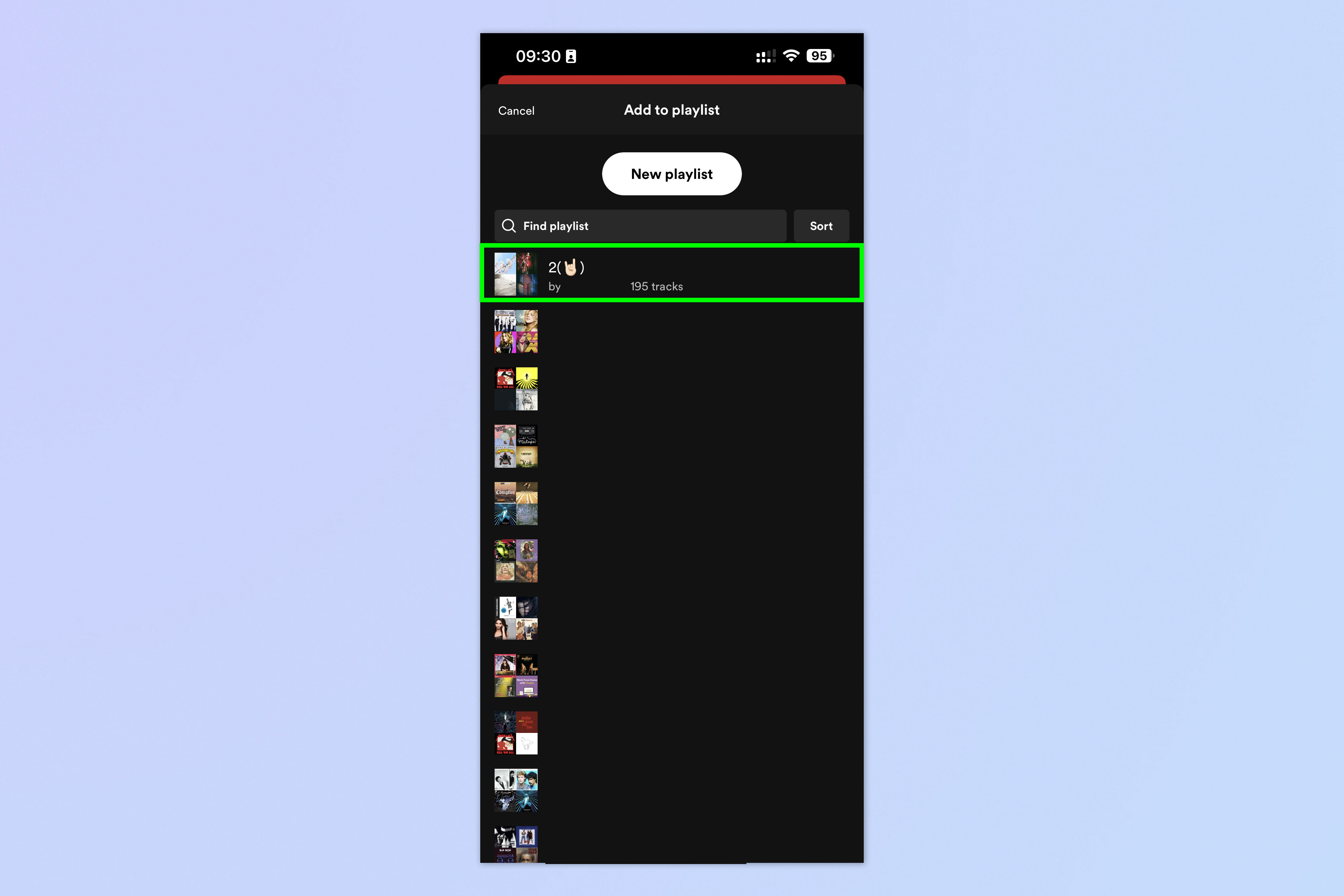 Una captura de pantalla que muestra cómo fusionar listas de reproducción en Spotify