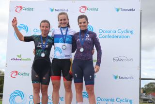 The women's Oceania TT podium with Grace Brown on the top step