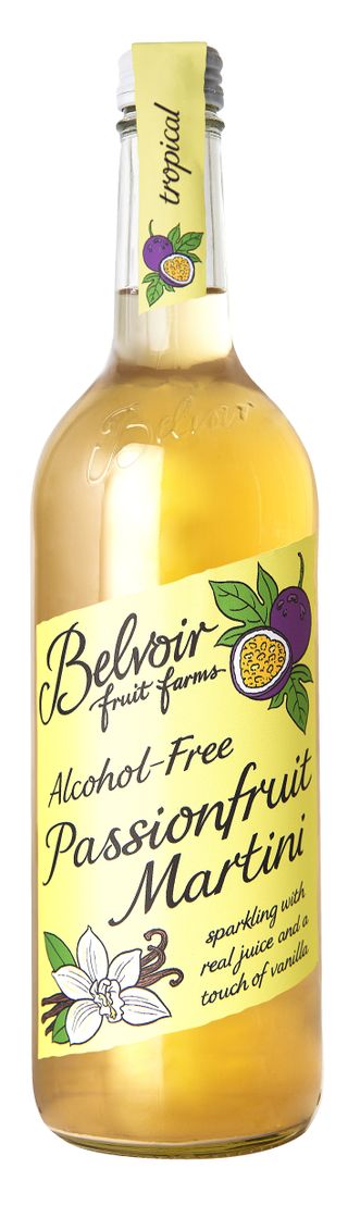 A bottle of Belvoir's Non-Alcoholic Passionfruit Martini