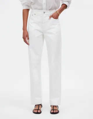 Jeans Lurus Tersampir Rendah dalam Warna Putih Ubin