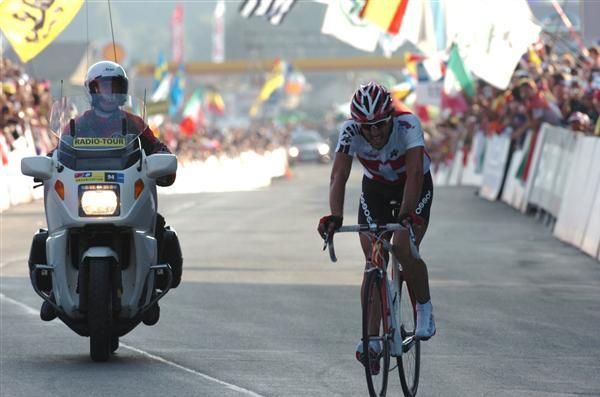 Fabian Cancellara (Switzerland) crosses the line.