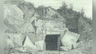 This 19th-century sketch by architect Honore Daumet shows the entrance to the tomb of Alexander the Great's mom, Olympias, at the time of her burial.