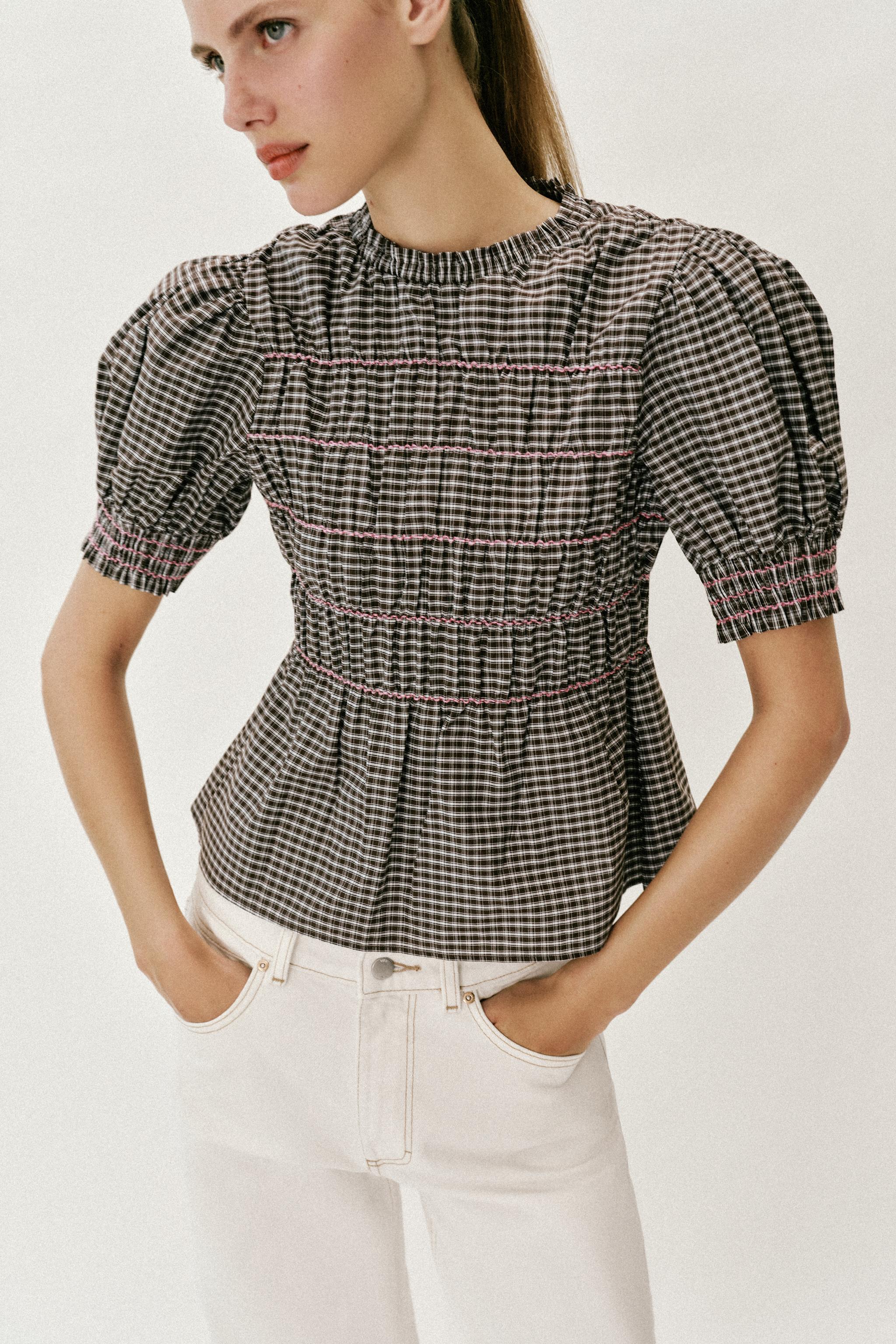 Smocked Check Shirt
