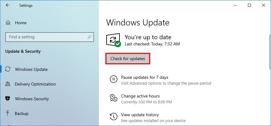 Windows 10 check for updates to fix BSoD