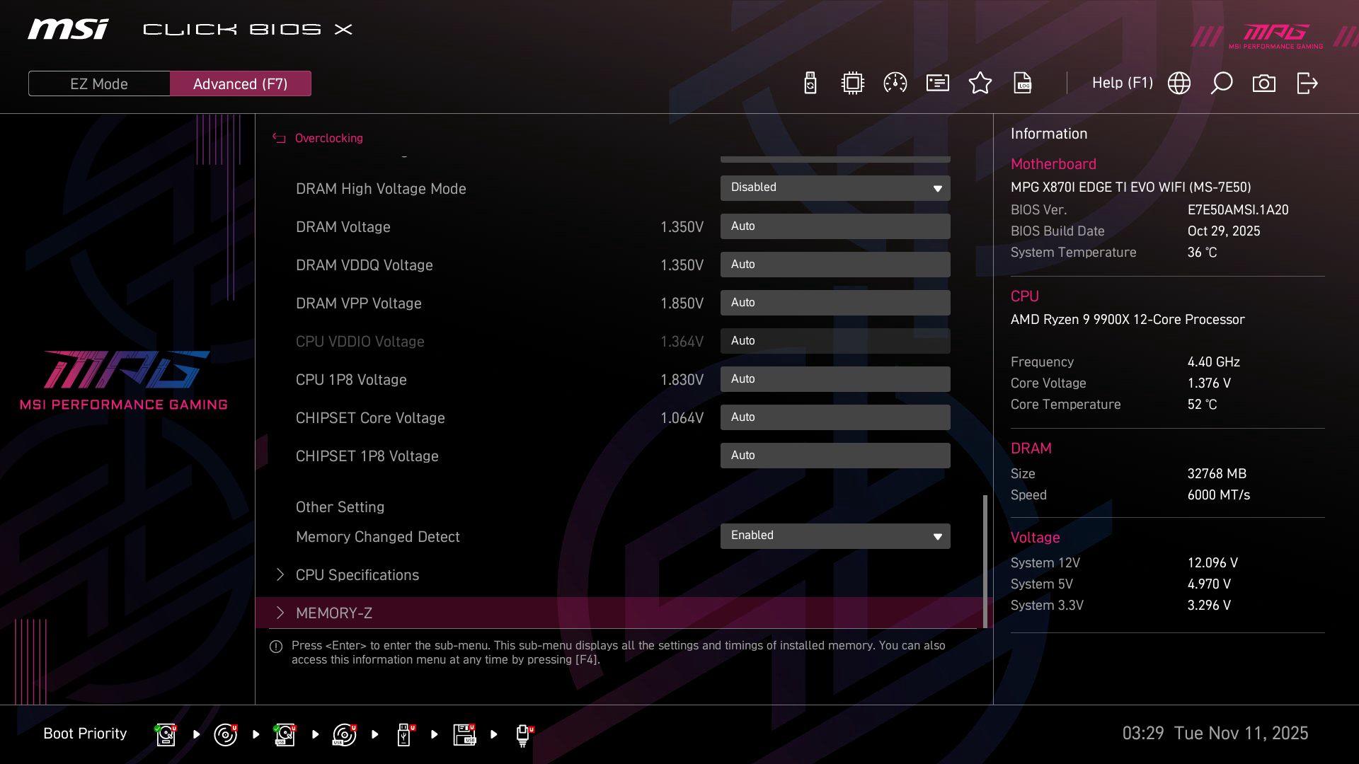 MSI X870I Edge Ti Evo Wifi - BIOS