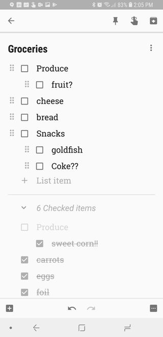 Google Keep sublist partial completed