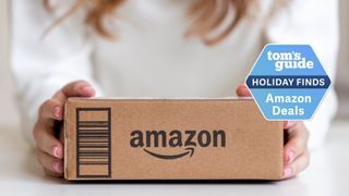 A woman's hands holding an Amazon box