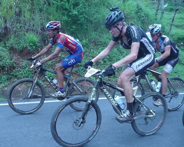 Luis Mejia Sanchez set the pace most of the way up a long paved climb en route to checkpoint #4, but the Cannondale riders didn't let him get any advantage.