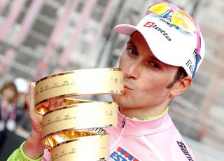 Italy's Ivan Basso (Liquigas-Doimo) celebrates on the podium after winning the 93rd Giro d'Italia in 2010