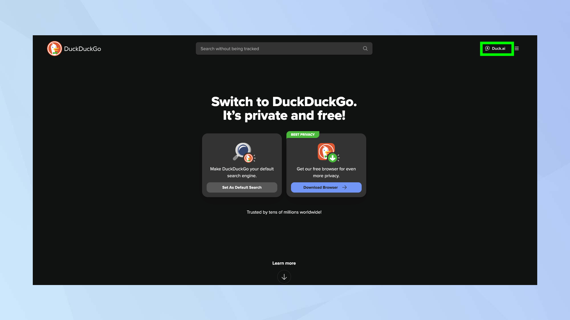 Duck.ai highlighted in DuckDuckGo