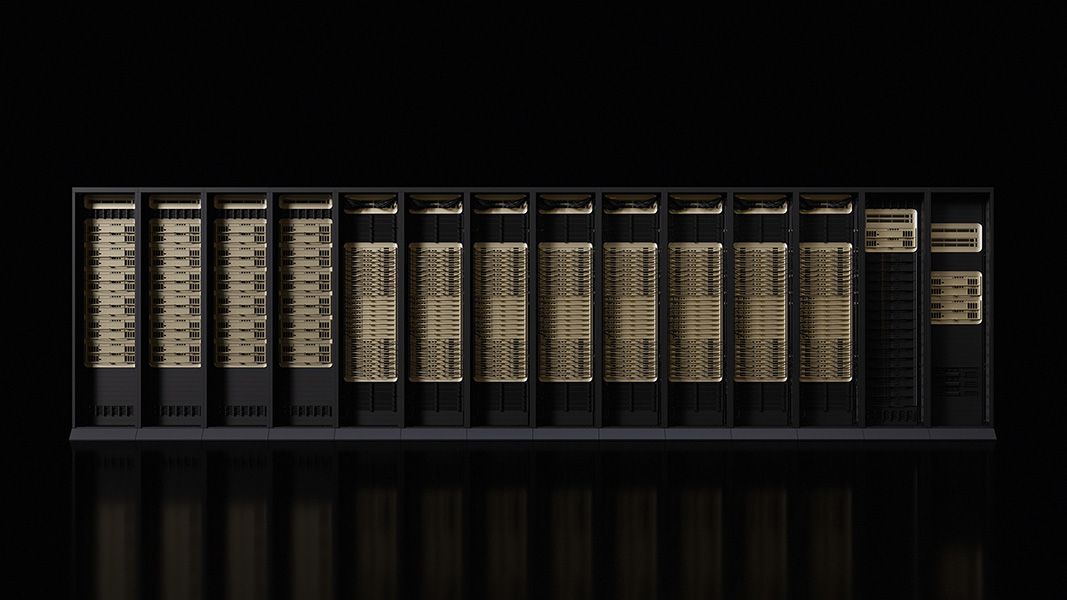 A series of gold and black bars against a dark background